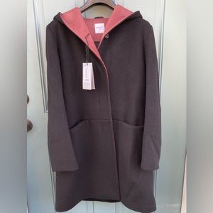 Cinzia Rocca Womens Black Virgin Wool Coat Size 10 With Hood.  Wool Trench Coat